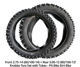 Front 2.75-14 + Rear 3.00-12 Knobby Tyre Set with Tubes Pit Bike Dirt Bike